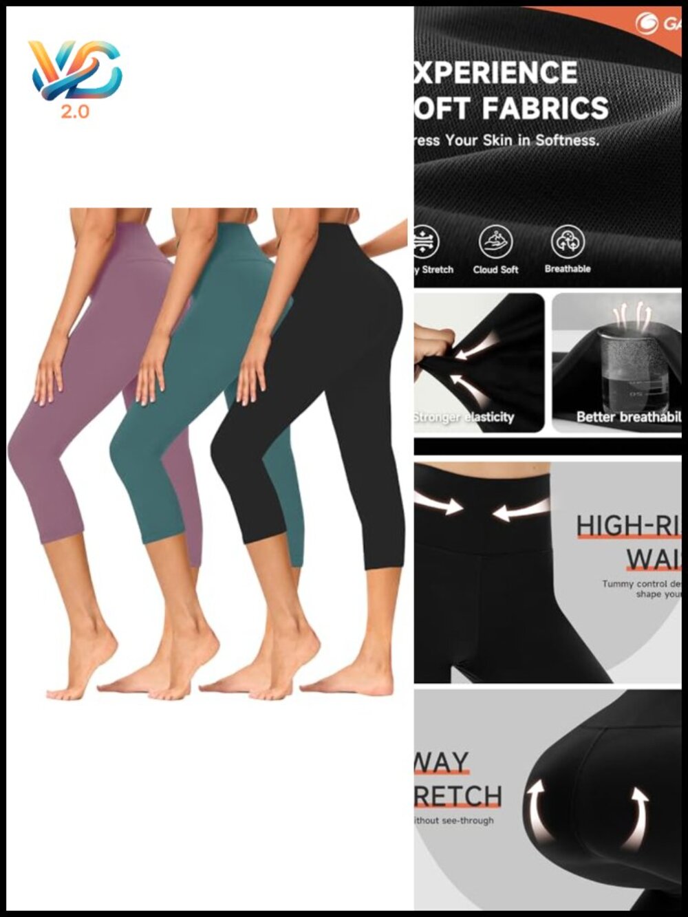 Capri Yoga Leggings - Tummy Control High Waist 3-Pack Stretch Workout Pants